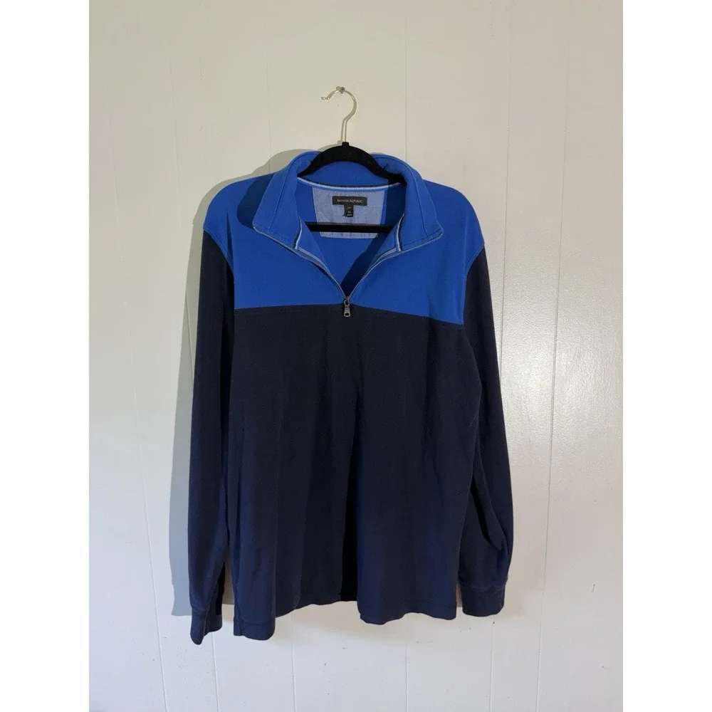 Banana Republic Men's XL Tall Blue/Navy Colorblock 1/4 Zip Mock Neck Sweater